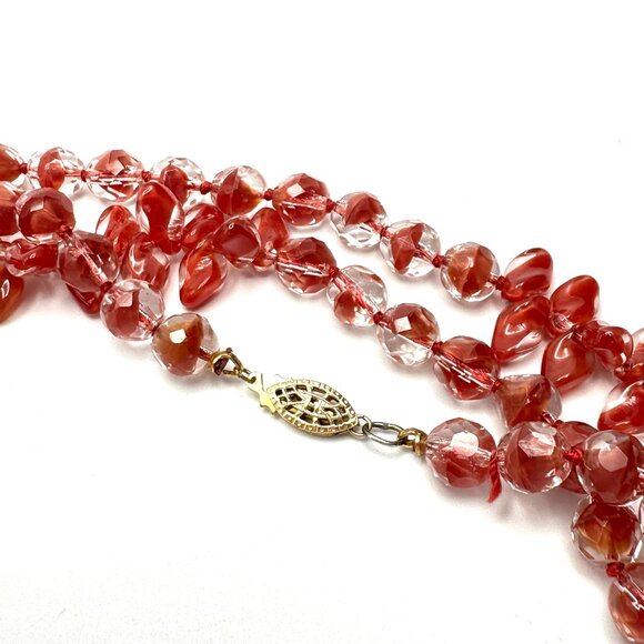 1920s-30s Czech Glass Sautoir Necklace —Bi-Color Red & Crystal Beads — 69" – EUC - Picture 4 of 9